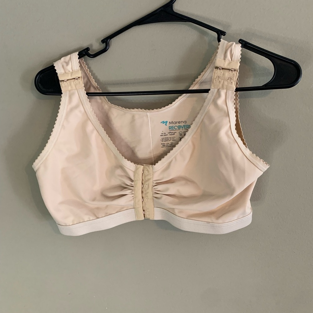 Cream Front-Closure Bra with Adjustable Straps and Wide Underbust Band